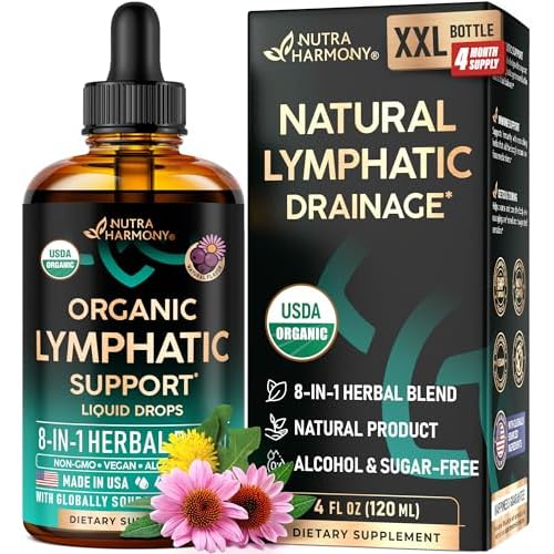 USDA Organic Lymphatic Drainage Supplement - Echinacea | Elderberry | Dandelion | Rosehip | Cleavers | Calendula | Burdock - Made in USA - Lymph Syste