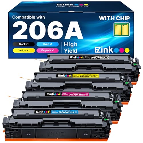 E-Z Ink Compatible 206A (with Chip) Replacement for HP 206A Toner Cartridges 4 Pack 206X to Use with Color Laserjet Pro MFP M283fdw M283cdw M283fdn M2