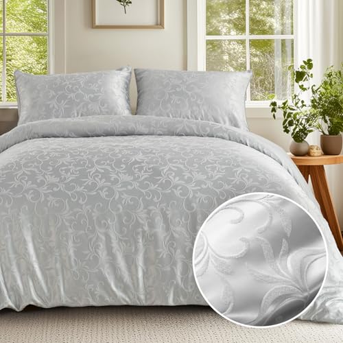 Duvet Cover Set Twin Size, Tufted Jacquard Twin Duvet Cover with 8 Corner Ties, 7 Buttons, 2 Pieces Breathable Soft Bedding Set for All Seasons, Inclu