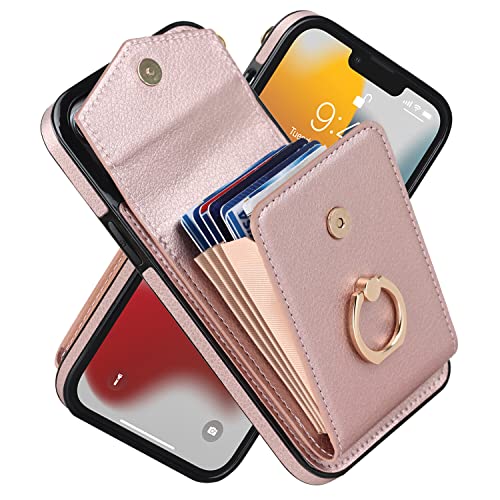 Phone Case for iPhone 14 Plus, High-end Stylish Leather Accordion Card Holder,Wallet Phone Case, Anti-Drop Lanyard, Multi-Functional Ring Stand Case,