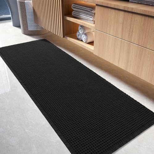 Waffle Bath Mat-Runner Rug, Super Absorbent Non Slip Bath Mats for Bathroom Machine Washable Long Rugs with Tassels, Bath Rugs for Bathroom Floor Besi