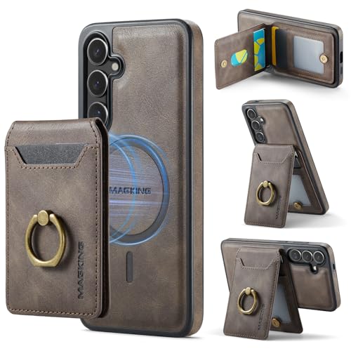 for Samsung Galaxy S24 Case with 2 in 1 Detachable Slim Ring Wallet, Durable Retro Leather Magnetic Card Holder wiht 5 Card Slots RFID Blocking [Compa