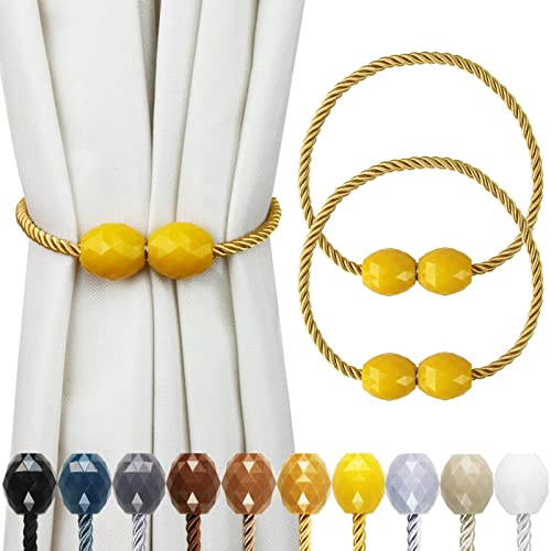 Strong Magnetic Curtain Tiebacks 2 Pack Decorative Tie Backs Outdoor Curtain Rope Tiebacks Elegant Curtain Holdbacks for Drapes Yellow 2