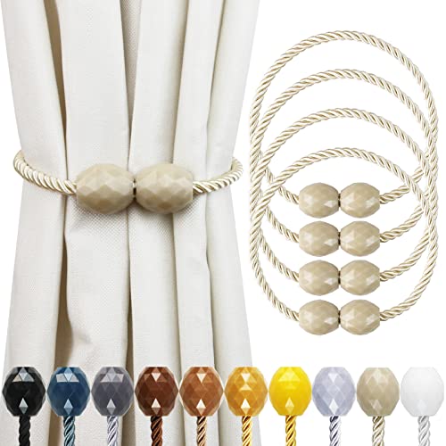 Strong Magnetic Curtain Tiebacks Beige 4 Pack Decorative Tie Backs Outdoor Curtain Rope Tiebacks Elegant Curtain Holdbacks for Drapes