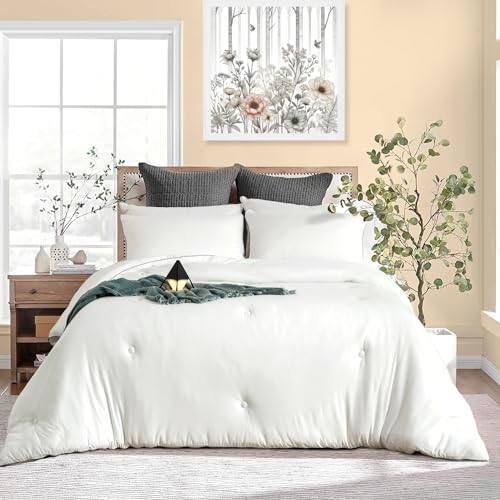 KASENTEX Super-Duper Ultra Soft Jersey Knit Twin Comforter Set - Buttery Smooth White Comforters – 2 Piece Solid Breathable Bedding - All Season Dow