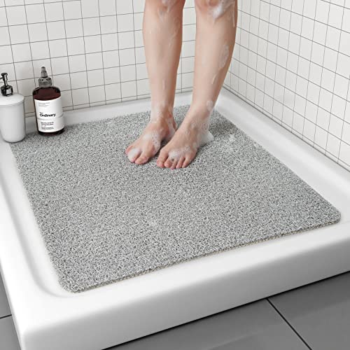 Non Slip Shower Mat, Comfortable Bath mat for Textured Surface,Quick Drying Easy Cleaning Shower Floor Mat for Wet Area,Without Suction Cups 24x24 Lig