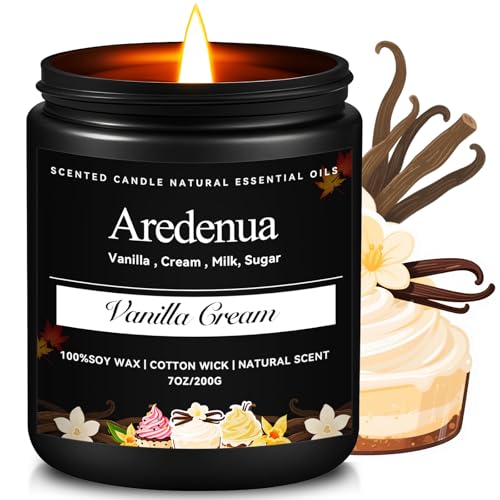 Vanilla Cream Candle | Creamy Vanilla Scented Candles for Fall - 7oz Autumn Soy Candles for Home Scented, 50 Hours Burn Time, Fall Gifts for Women Men