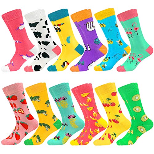 Fun Colorful Socks Patterned Funky Happy Crew Sock Combed Cotton Stockings Packs One Size Multicolor