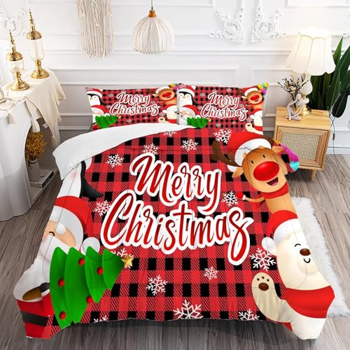 Christmas Bedding Sets Twin Size Snowflake Plaid Comforter Set for Kids Girls Bedroom Santa Claus Gift Xmas Festival Quilt Set,1 Comforter + 1 Pillow