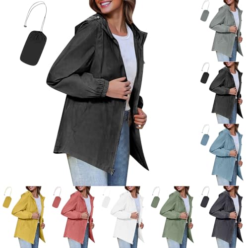 Womens Packable Rain Jacket Waterproof | Lightweight Hooded Windbreaker, Sleek Activewear for Travel & Outdoors A01 Black Large