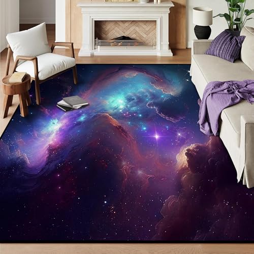 6' x 9' Galaxy Area Rug Bedroom Living Room for Girls Kids Boys Large Carpet Nebula Vortex Throw Rugs Purple Blue Cloud Floor Mat,180 X 275cm,Purple G