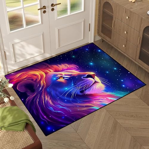 Galaxy Lion Rug 3D Fierce Lions Area Rugs for Kids Bedroom Living Room Playroom Gameroom Boys Glitter Carpet Throw Rugs Floor Mat 63 in x 31 in Galaxy