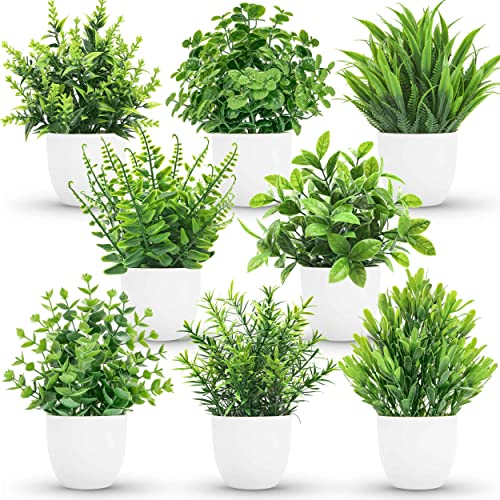 Der Rose 8 Pack Fake Plants Small Artificial Faux Potted Plants for Home Office Farmhouse Bathroom Bedroom Decor Indoor