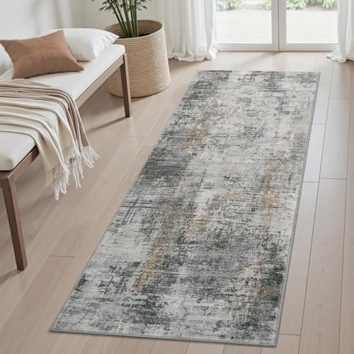 AMOAMI 2 x 8 Hallway Runner Rug Non Slip Super Soft Long Runner Rugs Machine Washable Low Pile Modern Abstract Runners for Hallways for Bedroom Laundr