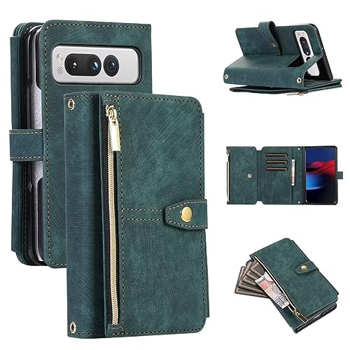 for Google Pixel 5G Zipper Wallet Crossbody Case,Credit Card Holder,9 Cards Slots 1 Wallet Compartment,PU Leather Phone case Shockproof Cover,Fashion