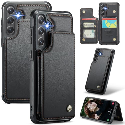 for Samsung Galaxy S24 Wallet Case with RFID Blocking and 3 Credit Card Holder, Premium Durable Slim Leather Magnetic Clasp Kickstand Heavy Duty Shock