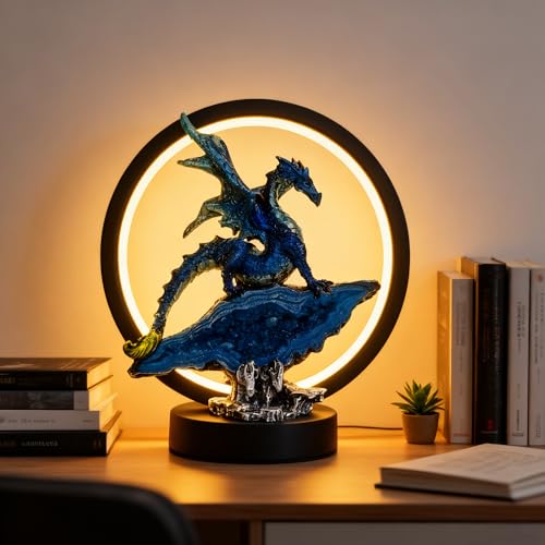 Dragon Lamp Statue Decor-Collectible Light Gifts - Light Up LED Collectible Blue Dragons Statue Dungeons and Dragons Gifts 8" H for Bedroom Nightstand