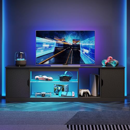 Bestier LED TV Stand for 65-75-80 inch TV, Gaming Entertainment Center with Adjustable Glass Shelf & Storage Cabinet for PS5 Xbox, Modern TV Console T