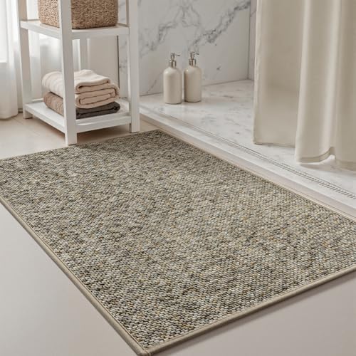 PADOOR-Bath Mat 17"x27"-Super Absorbent Bathroom Mats-Rubber Backed Bath Mats for Bathroom Non Slip, Machine Washable Bathroom Rugs Front of Bathtub,S