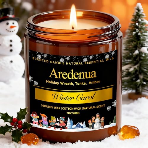 Winter Candles – Winter Carol Candle | Holiday Scented Candles | Christmas & Holiday Aromatherapy Gifts for Women Men, 7oz Soy Candles for Home Scen