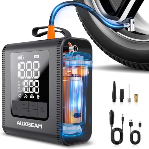 AUXBEAM H4Pro Tire Inflator Portable Air Compressor,150PSI 2 in 1 Rechargeable 5200mAh Car Tire Inflator Portable 4 Preset Inflation Modes 12V Air Pum