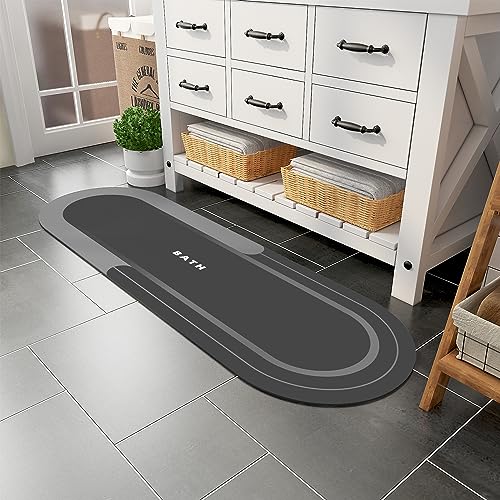 MontVoo Bath Mat Runner - Long Non Slip Absorbent Quick Dry Thin Bath Rug for Bathroom Floor Mat - Rubber Backed - Stain Resistant - Easy Care - Darkg
