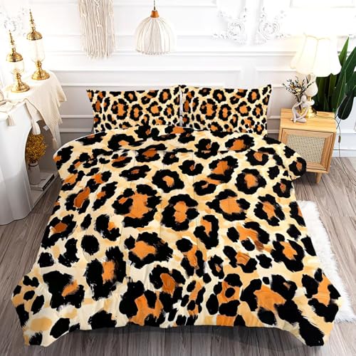 Cheetah Print Comforter Leopard Bedding Set for Kids Boys Girls Bedroom Wild Animal Theme Pattern King Size Bedding Set,1 Comforter 2 Pillowcases Chee