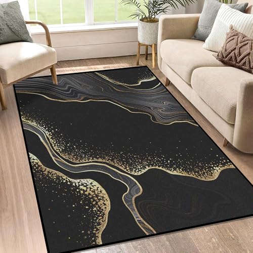 3' x 5' Marble Rug Black Abstract Modern Aesthetic Area Rugs for Kids Women Men Girls Living Room Bedroom Dormitory Washable Floor Mat Doormats Throw