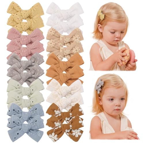 jollybows 20pcs Mini Fully Lined Hair Clips and Bows for Girls, Infants, Toddlers, Kids, and Teens - 2" Tiny Barrettes for Fine Hair 1- Light color fu