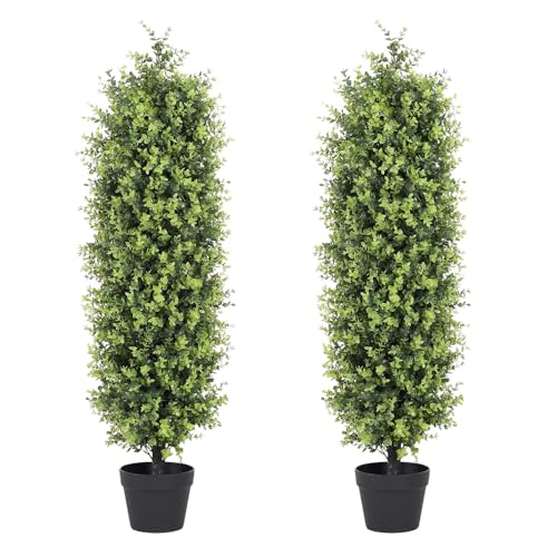 4ft Boxwood Topiary Trees Artificial Outdoors Set of 2 Pack, Fake Evergreen Plants 48 Inch Faux Bushes and Shrubs for Planter Front Porch Patio Decor