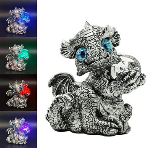 Dragon Statue Baby Light up Ball Collectible Figurine Decorative - Gifts for Dragons Lover,Bedroom-Bookshelf-Desk Decor Carrying the Ball