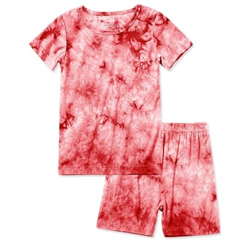 Jimonda Baby-Toddler Soft Sleepwear Short sleeve Kids Cool Pajama Outdoor 2-Piece Shirt&Shorts Casual sets Tie Dye PJ 18-24 Months Pink Red Tie Dye