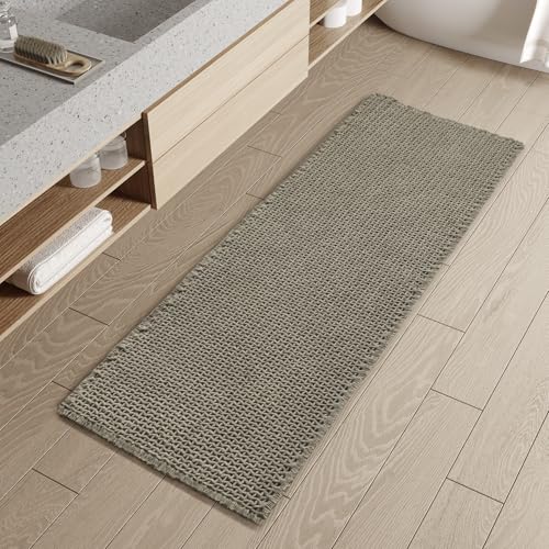 Checkered Bathroom Runner Rug Super Absorbent Non Slip Bath Mat Modern Woven Quick Dry Long Bath Rugs Washable Runners for Hallways Bedroom Laundry Ro