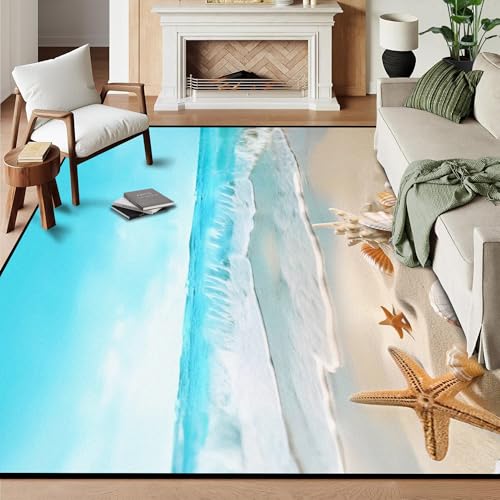 6' x 9' Beach Rug Nuatical Area Rugs for Bedroom Dorm Living Room Blue Coral Hawaiian Throw Rug Floor Mat Pad Doormat Carpet Beach 01 6' x 9' (Rectang