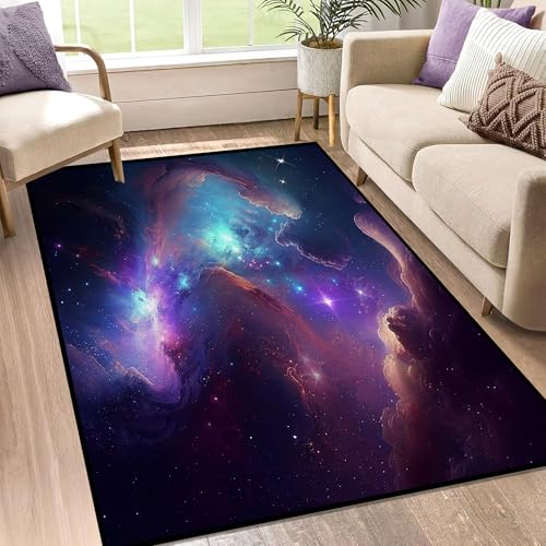 Galaxy Area Rug Bedroom Living Room for Girls Kids Boys Carpet Nebula Vortex Throw Rugs Purple Blue Cloud Floor Mat 59 in x 39 in Galaxy 1 3' x 5' (Re