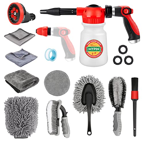 Car Wash Foam Gun Set, Foam Cannon, Adjustable Hose Wash Sprayer with 2.5 to 6 Bars Foam Blaster, with Nozzles, Wash Mitten, Suitable for Car Cleaning