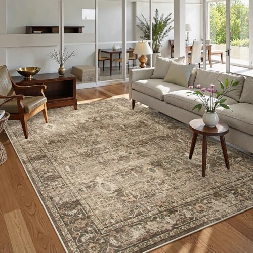 Lahome Vintage 6x9 Washable Brown Rugs for Living Room Bedroom, Soft Dining Room Rugs for Under Table, Non Slip Indoor Throw Carpet for Entryway Kitch