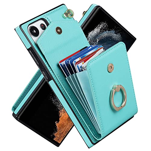 Phone Case for Samsung Galaxy S22 High-end Stylish Leather Accordion Card Holder,Wallet Phone Case, Anti-Drop Lanyard, Multi-Functional Ring Stand Cas