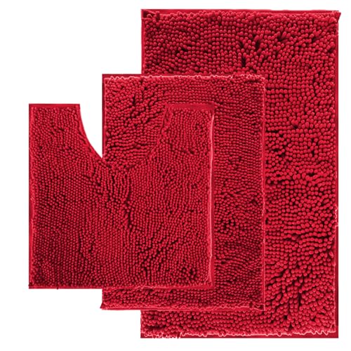 Bathroom Rugs Sets 3 Piece Extra Soft Chenille Bathroom Mats Non Slip Bath Mat Set Bath Rugs Soft Absorbent Non Slip Washable Bath Mats with Toilet Ma