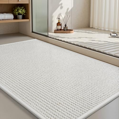 MontVoo Bath Mat Rug-Chenille Absorbent Bathroom Mat Quick Dry-Rubber Backed Bathroom Rugs Non Slip Washable Bath Mats,Ultra Thin Bathroom Rugs Fit Un