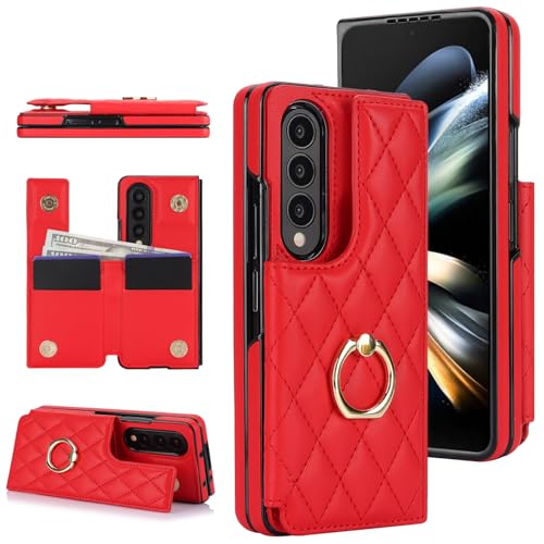 for Samsung Galaxy Z Fold 3 Wallet Case with Ring and Credit Card Holder, Cash Slot, Premium Diamond Leather Magnetic Clasp Kickstand Heavy Duty Prote