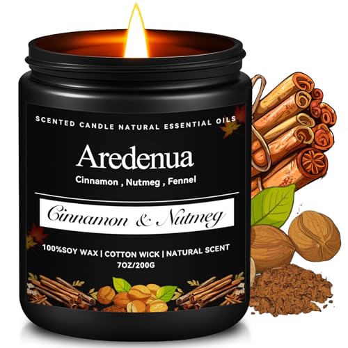 Cinnamon & Nutmeg Candle - Fall Candle | Autumn Scented Candles for Home, 7oz Autumn Soy Candles with 50hr Burn Time, Holiday Thanksgiving Fall Gifts