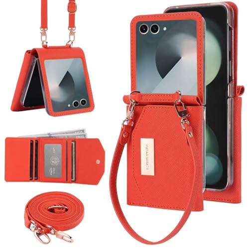 for Samsung Galaxy Z Flip 7 Wallet Case with Built-in Leather Cash Slot and Credit Card Holder. Wristlet Strap and Hinge Protection, Carrying Handbag