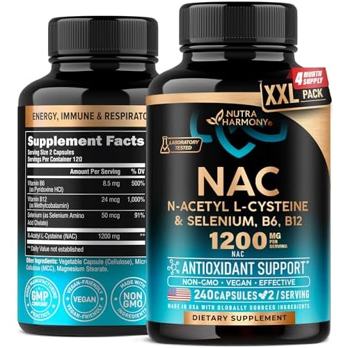 NAC Supplement | Selenium | B6 | B12 - Antioxidant, Immune Support - N Acetyl Cysteine 600 mg per Capsule, 1200 mg per Serving - Made in USA - Non-GMO
