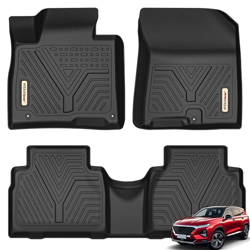 YITAMOTOR Floor Mats Compatible with 2019-2020 Hyundai Santa Fe 5 Passenger Models, Custom Fit Black TPE Floor Liners, 1st & 2nd Row All-Weather Car M