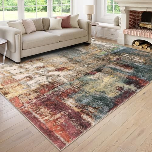Lahome Modern Abstract Living Room Rug 8x10, Washable 8x10 Area Rugs for Bedroom Stain Resistant Non Slip, Large Red Soft Indoor Carpet for Dining Roo
