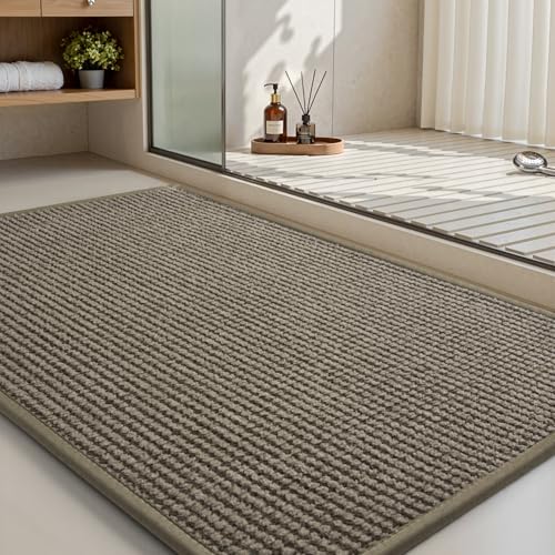 Bathroom Rugs Non Slip Bath Mat Chenille Absorbent Bathroom Mat Quick Dry,Washable Rubber Backing Bath Mats Ultra Thin Bath Rug Fit Under Door,24"x35"