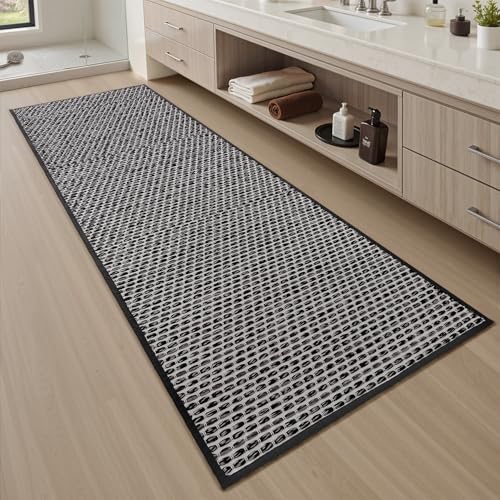 AMOAMI Unique Woven Bathroom Runner Rug, Super Absorbent Non Slip Bath Mats for Bathroom Textured Bathroom Mat Quick Dry Boho Rugs Runners for Hallywa