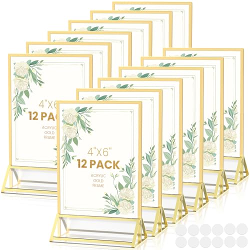 Gold Frames 4X6 Acrylic Sign Holder Double-Sided Gold Picture Frames for Menu Holder Wedding Table Number Holder Christmas Photo Frames with Removable