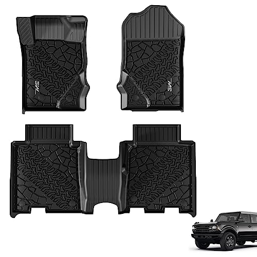 3W Floor Mats Compatible for 2021-2024 2025 Ford Bronco 4 Door TPE All Weather Car Accessories Odorless Custom Fit Floor Liner 1st and 2nd Row Full Se